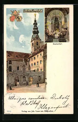 Lithographie Klagenfurt, Kirche mit Hochaltar