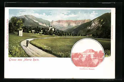 AK Maria Rain, Ortsansicht mit Kirche und Gasthaus Rassei