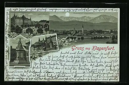 Mondschein-Lithographie Klagenfurt, Panorama, Neuer Platz