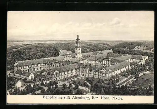 Künstler-AK Altenburg, Gesamtansicht des Benediktinerstiftes aus der Vogelschau