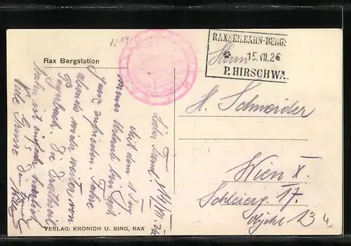 AK Rax, Raxbahn Bergstation mit Gasthof