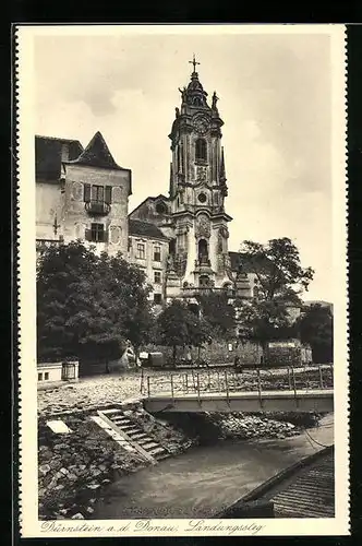 AK Dürnstein a. d. D., Landungssteg mit Blick zur Kirche