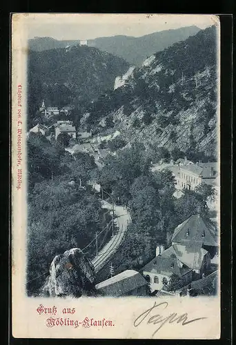 AK Mödling-Klausen, Ortspartie aus der Vogelschau