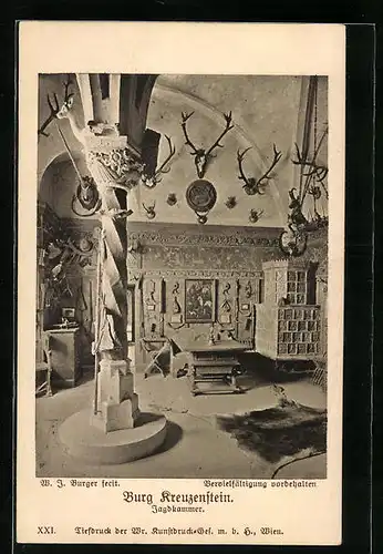AK Kreuzenstein, Innenansicht der Jagdkammer in Burg Kreuzenstein
