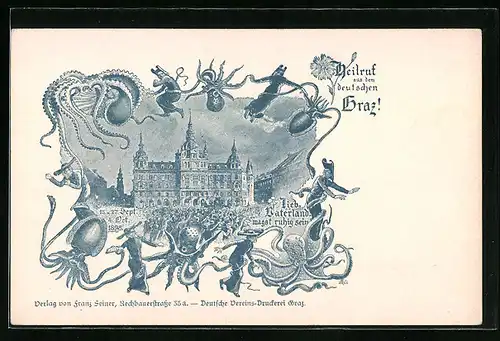 Lithographie Graz, Lieb Vaterland, magst ruhig sein, 1898