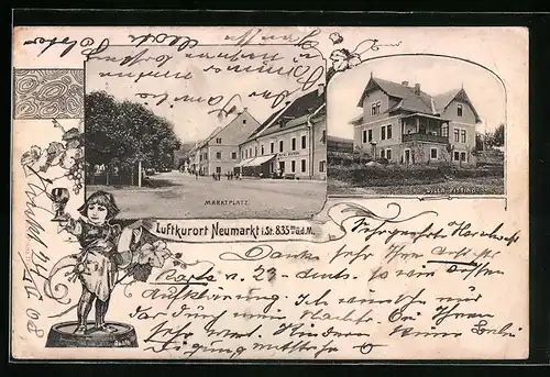 AK Neumarkt, Marktplatz und Villa Pittino