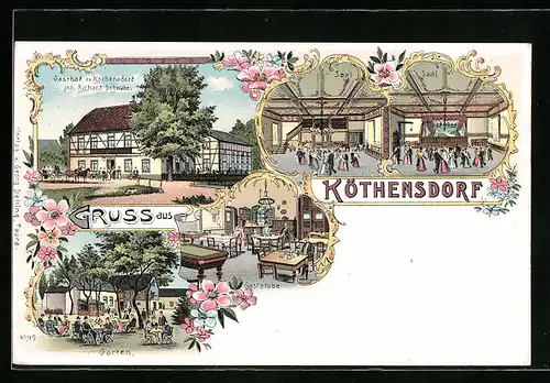 Lithographie Köthensdorf, Gasthof von Richard Schwabe