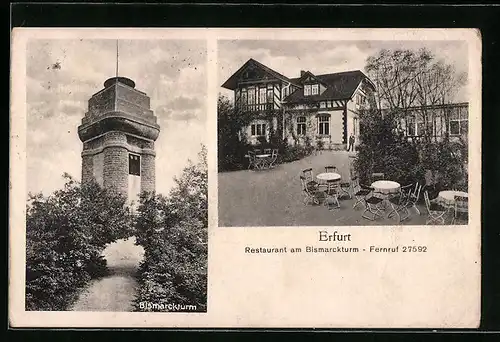 AK Erfurt, Restaurant am Bismarckturm mit Bismarckturm