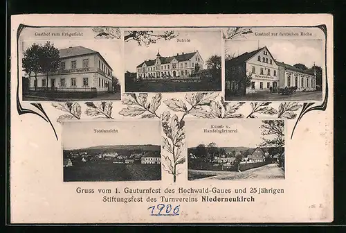 AK Niederneukirch, Gasthof zum Erbgericht, Schule, Gasthof zur deutschen Eiche