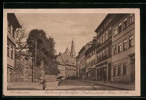 AK Nordhausen, Partie in der Barfüsser-Strasse an der Blasi-Kirche