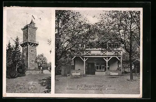 AK Bad Berggiesshübel /Sa., Restaurant Panoramahöhe und Bismarckturm