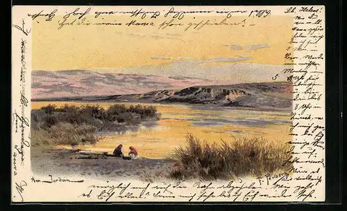 Künstler-AK Friedrich Perlberg: Am Jordan im Sonnenuntergang