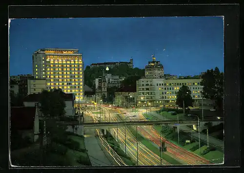 AK Ljubljana, Blick auf die Stadt bei Nacht