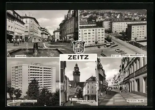 AK Zeitz, Wendische Strasse, Leninstrasse und Blick zum Rathaus