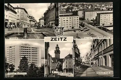 AK Zeitz, Wendische Strasse, Leninstrasse und Blick zum Rathaus