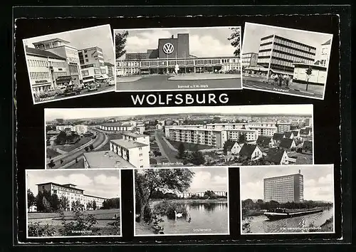 AK Wolfsburg, Bahnhof, VW Werk und Porschestrasse