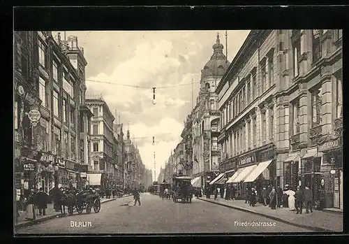 AK Berlin, Friedrichstrasse mit Cafe Kerkau und Geschäften