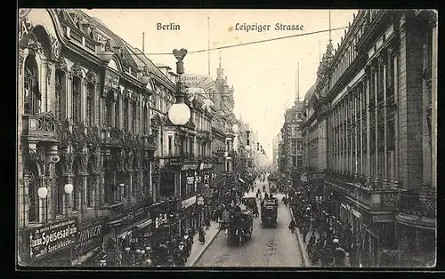 AK Berlin, Leipziger Strasse mit Hotel Silesia und Geschäften