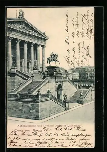AK Berlin, National-Galerie und Denkmal Friedrich Wilhelm IV.