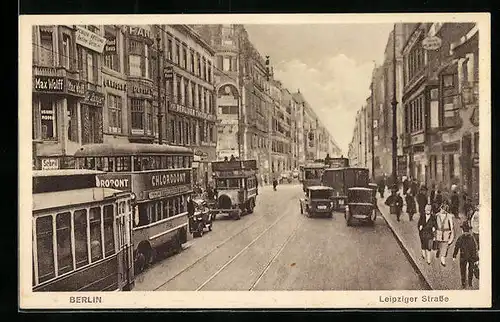 AK Berlin, Leipzigerstrasse, Strassenbahn und Busse