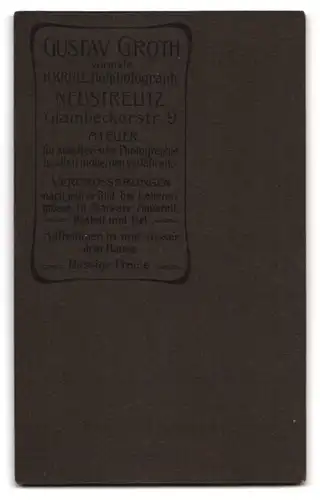 Fotografie Gustav Groth, Neustrelitz, zwei Kleinkinder in Kleidern posieren mit ihrem Hund im Atelier