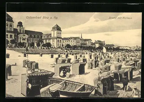 AK Binz a. Rügen, Strand mit Kurhaus