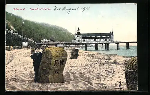 AK Sellin a. R., Strand mit Brücke
