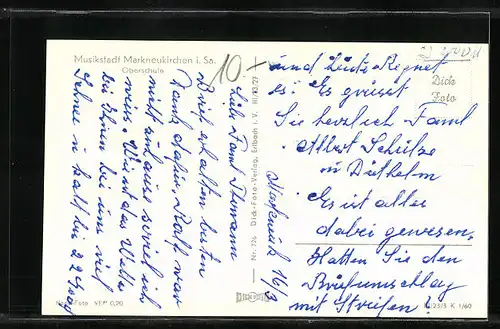 AK Markneukirchen i. Sa., Strassenpartie mit Oberschule