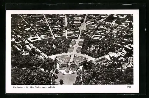 AK Karlsruhe i. B., Die Fächerstadt vom Flugzeug aus