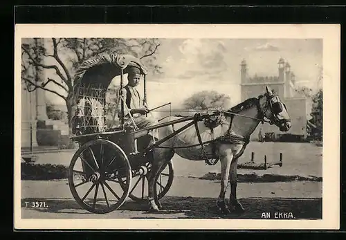 AK Indien, Ein-Pferd-Kutsche Ekka vor einem Palast
