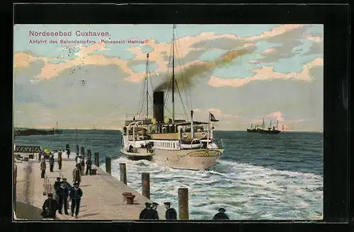 AK Cuxhaven, Abfahrt des Salondampfers Prinzessin Heinrich den Hafen verlassend