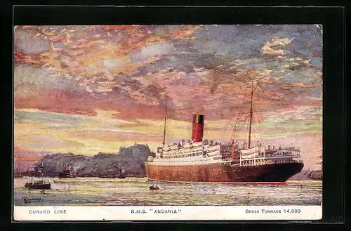 Künstler-AK Passagierschiff RMS Andania der Cunard Line