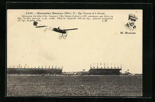 AK Monoplan Morane, Blériot XI, Type Traversée de la Manche