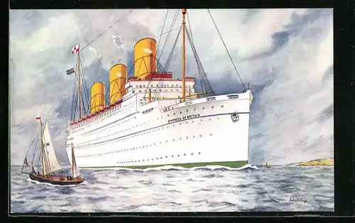 Künstler-AK Passagierschiff RMS Empress of Britain in der Bugansicht