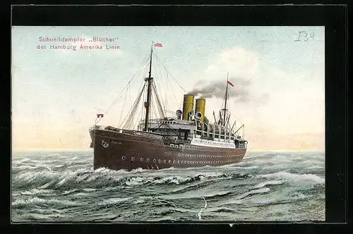 AK Passagierschiff Blücher der H.-A.-Linie in stürmischer See