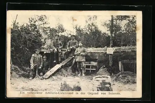 AK Ein versteckter Artillerie-Unterstand in der Gegend von Soissons