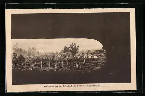 AK Aufnahme aus der Schiessscharte eines Panzergeschützes