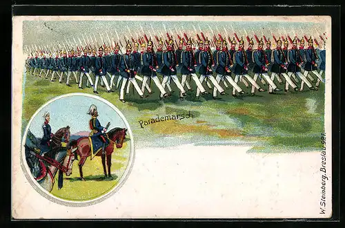 Künstler-AK Soldaten der Infanterie beim Parademarsch