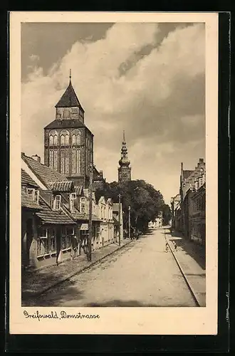 AK Greifswald, Blick in die Domstrasse