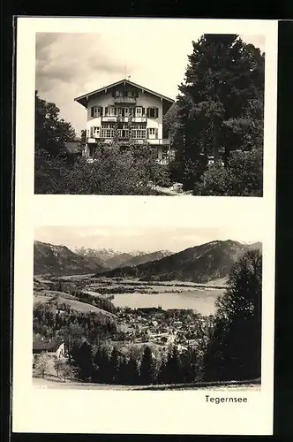 Foto-AK Tegernsee, Blick auf den See und auf ein Hotel
