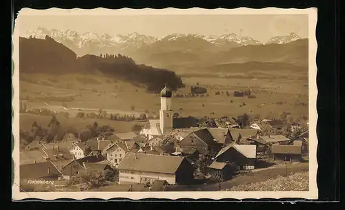 AK Rettenberg, Ortsansicht mit Alpenpanorama