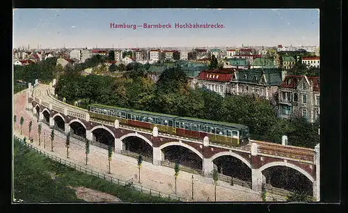 AK Hamburg-Barmbeck, Blick auf die Hochbahnstrecke