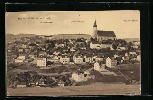 AK Schneeberg i. sächs. Erzgeb., Königliches Seminar mit Bismarckturm und Königlichem Amtsgericht