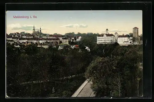 AK Waldenburg i. Sa., Teilansicht mit Strassenpartie