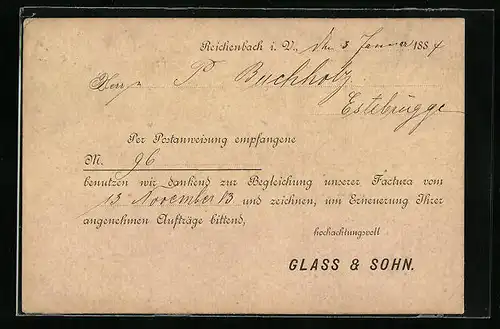 Vorläufer-Lithographie Reichenbach i. V., 1884, Glass & Sohn