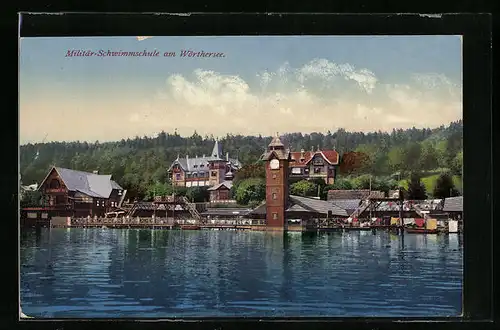 AK Pörtschach am Wörthersee, Blick auf die Militär-Schwimmschule