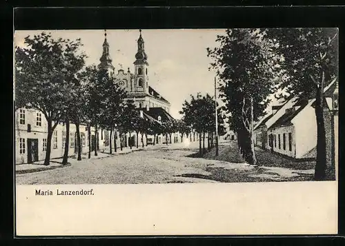 AK Maria Lanzendorf, Ortspartie mit Kirche
