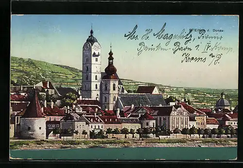 AK Stein a. d. Donau, Ortsansicht mit Kirche