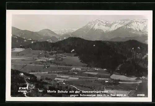 AK Maria Schutz, Ortsansicht mit der Semmeringstrasse gegen Schneealpe