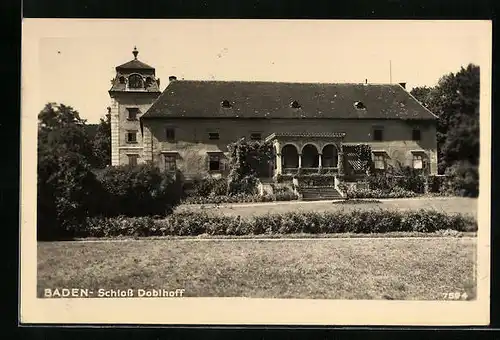 AK Baden, Schloss Doblhoff mit Freitreppe und Garten